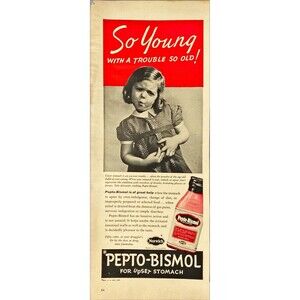 Pepto-Bismol "Child with a stomach Ache" Vintage Print Ad 1940-41